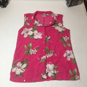 Big Dogs Pink Hawaiian Floral Rayon Camp Shirt Y2K Sleeveless Top S
